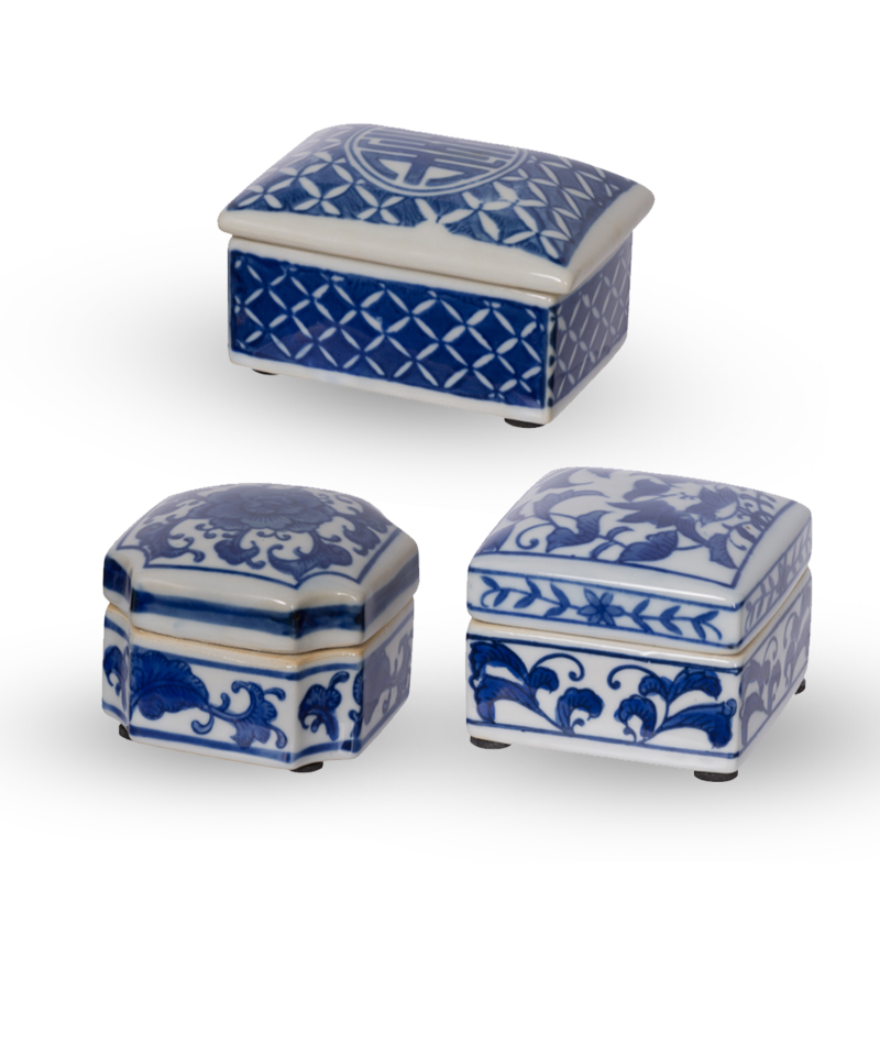 Set 3 Blue & White Decorative Boxes